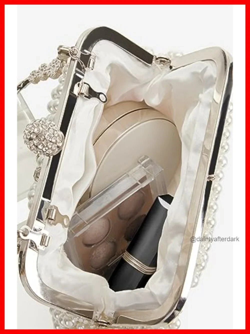 Pearl Clutch Evening Bag with Chain - Satin Bridal Handbag